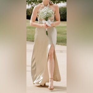 Birdy Grey Shiny Satin Neutral Champagne Monica Dress - Size XS